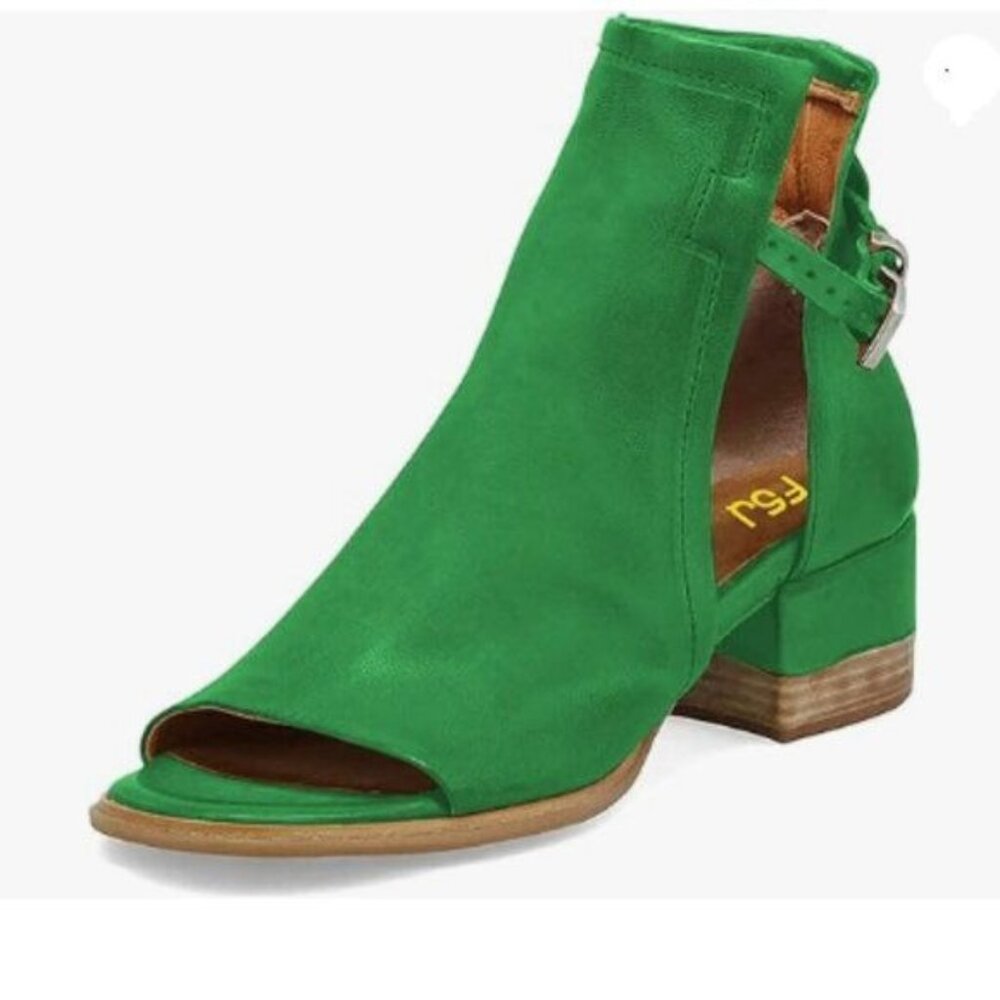 FSJ Lime Green Peep Open Toe Sandals Cut Out Buckle Ankle Bootie Boot